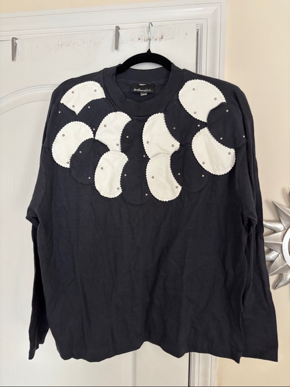 RARE XPERIANCE TONY WARD LADIES BLUE WHITE LEATHER PATCHES T SHIRT-One size
